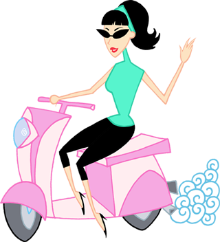 Cartoon girl on a pink scooter